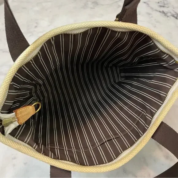 Louis Vuitton Antigua Cabás MM Canvas Tote Bag Cream Brown Trim Brass Rivets - Picture 8 of 12